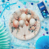 Kleurrijke Party Witte Perzik Bloemen Ballonnen El Papieren Bordje (Feest)