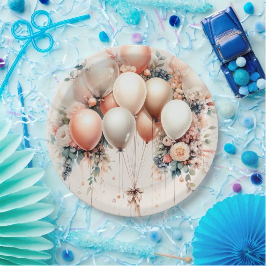 Kleurrijke Party Witte Perzik Bloemen Ballonnen El Papieren Bordje (Feest)