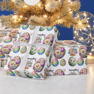 Kleurrijke Pasen Eieren Patroon Aangepaste Naam Cadeaupapier