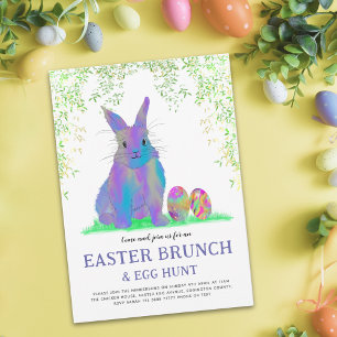 Kleurrijke Pasen Eierzoeken Brunch Schattige Konij Uitnodiging Briefkaart