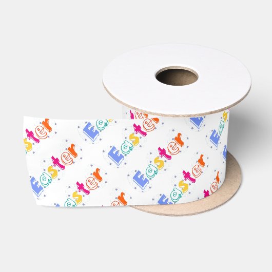 Kleurrijke “Pasen” Lettering  Satijnen Lint (Spoel)