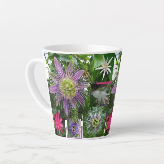 Kleurrijke passiebloemen collage latte Mok (Linkerhoek)