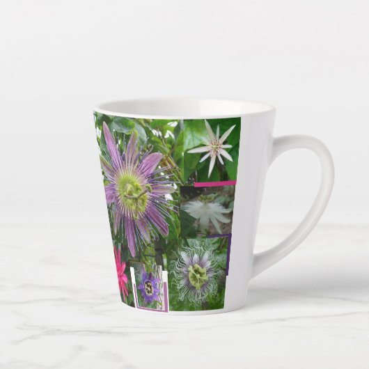 Kleurrijke passiebloemen collage latte Mok (Rechts)