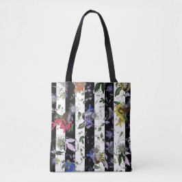 Kleurrijke Passiflora op Zwarte en Witte Strepen Tote Bag