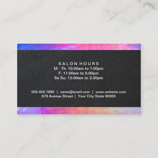 Kleurrijke pasta-trim | Zwart leder Visitekaartje (Achterkant)