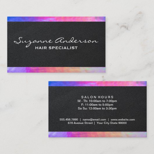 Kleurrijke pasta-trim | Zwart leder Visitekaartje (Voorkant / Achterkant)