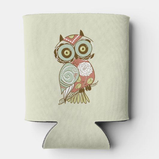 Kleurrijke pasta's Retro Floral Owl Blikjeskoeler (Achterkant)