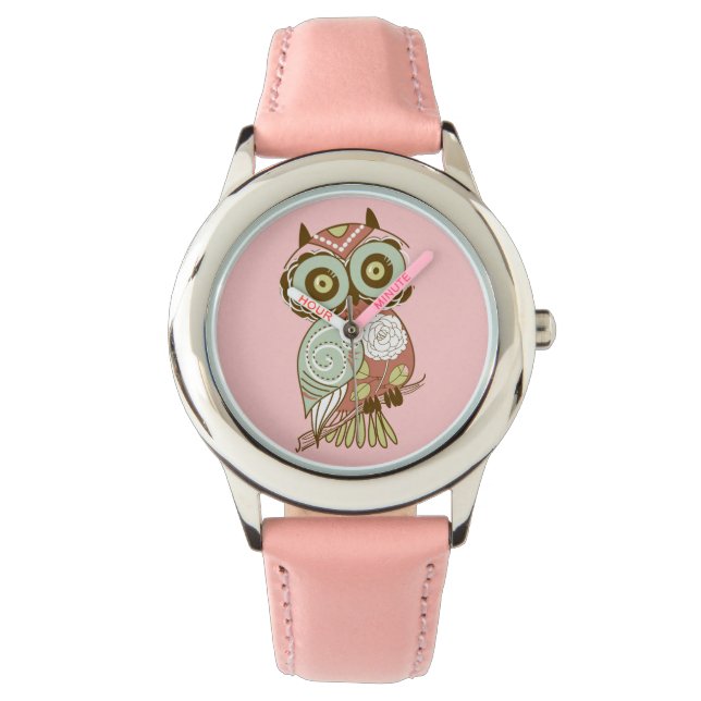 Kleurrijke pasta's Retro Floral Owl Horloge (Voorkant)