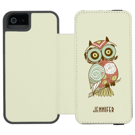 Kleurrijke pasta's Retro Floral Owl Incipio iPhone Portemonnee Hoesje (Agenda Open)