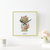 Kleurrijke pasta's Retro Floral Owl Vierkante Klok (Huis)