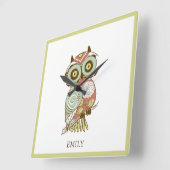 Kleurrijke pasta's Retro Floral Owl Vierkante Klok (Hoek)