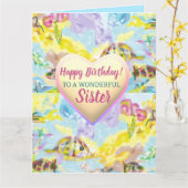 Kleurrijke Pastel Aquatic Waterverf Zuster Verjaar Kaart (Gele Bloem)