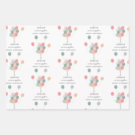 Kleurrijke Pastel Ballonnen Moderne Verjaardag Naa Inpakpapier Vel (Voorkant 2)