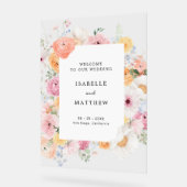 Kleurrijke Pastel Bloemen Bruiloft Welkom Acryl Bord (Hoek)