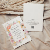 Kleurrijke Pastel Bloemen Lijst QR Code Huwelijk Kaart
