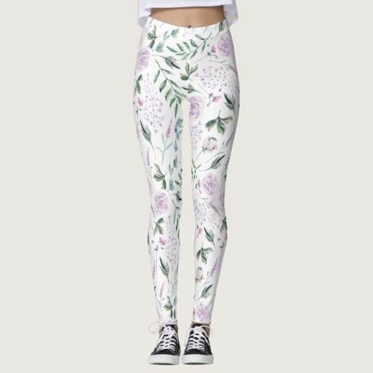 Kleurrijke pastel bloemen sprookjes patroon leggings (Voorkant)