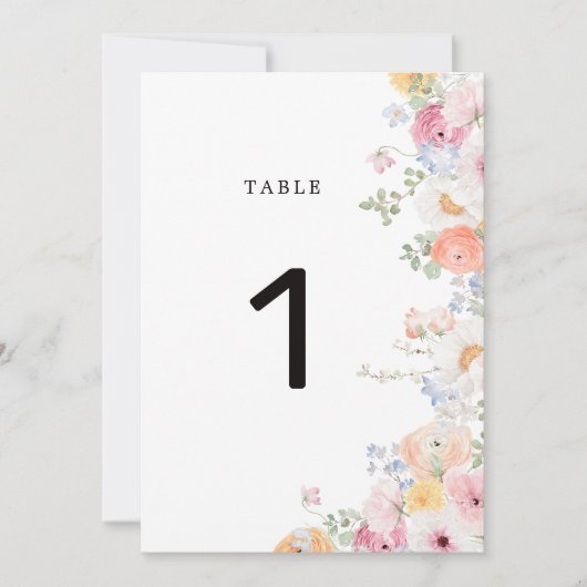 Kleurrijke Pastel Bloemen Trouwtafel Nummer (Voorkant)