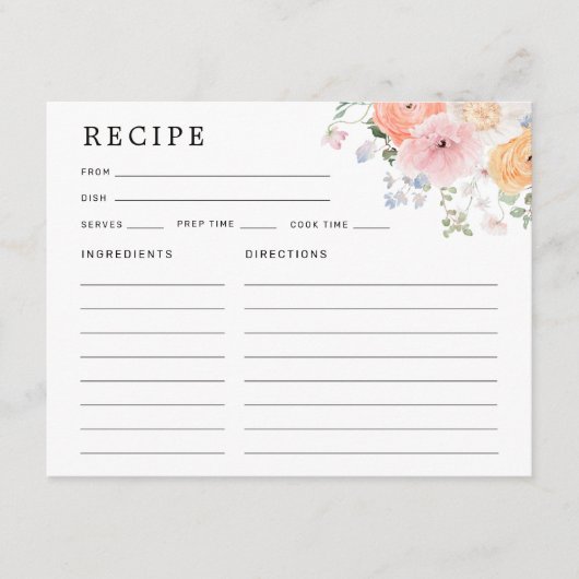 Kleurrijke Pastel Bloemen Vrijgezellenfeest Recept Informatiekaartje (Voorkant)