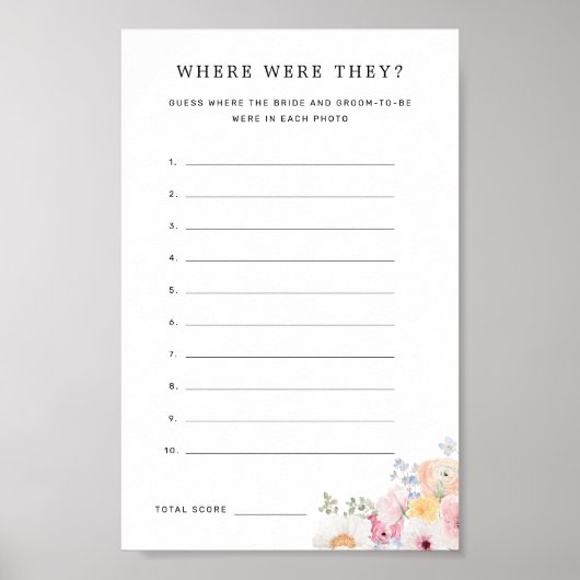 Kleurrijke pastel bloemen waar waren ze spel poster (Voorkant)