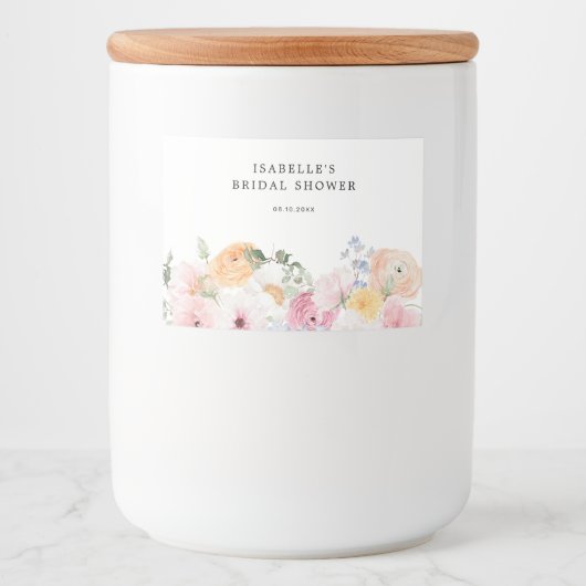 Kleurrijke pastel bloemig voedselcontainer etiket (Voorkant)