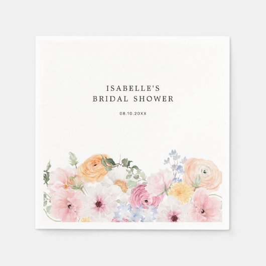 Kleurrijke Pastel Bloemige Bruids-Shower Servet (Voorkant)