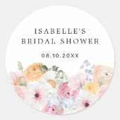 Kleurrijke Pastel Bloemige Bruidsmeisjeshuwelijksf Ronde Sticker (Voorkant)