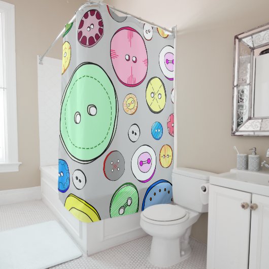 Kleurrijke pastel Buttonnen Douchegordijn (In situ)