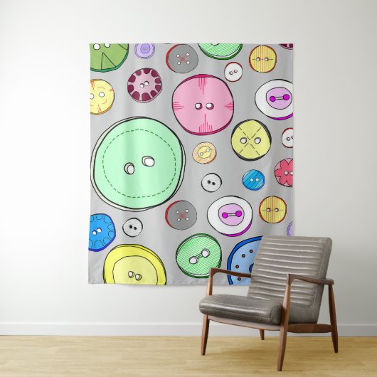 Kleurrijke pastel Buttonnen Wandkleed (In situ)