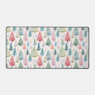 Kleurrijke Pastel Christmas Pine Trees Patroon Bureaumat