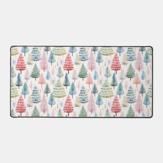 Kleurrijke Pastel Christmas Pine Trees Patroon Bureaumat (Voorkant)