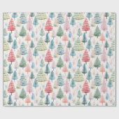 Kleurrijke Pastel Christmas Pine Trees Patroon Cadeaupapier (Vlak)