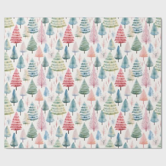 Kleurrijke Pastel Christmas Pine Trees Patroon Cadeaupapier (Vlak)