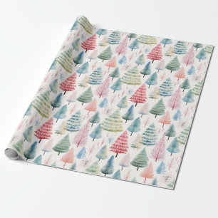 Kleurrijke Pastel Christmas Pine Trees Patroon Cadeaupapier