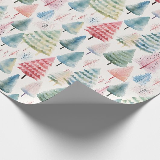 Kleurrijke Pastel Christmas Pine Trees Patroon Cadeaupapier (Hoek)