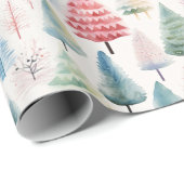 Kleurrijke Pastel Christmas Pine Trees Patroon Cadeaupapier (Rol Hoek)