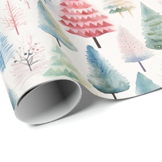 Kleurrijke Pastel Christmas Pine Trees Patroon Cadeaupapier (Rol Hoek)
