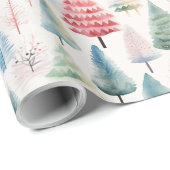 Kleurrijke Pastel Christmas Pine Trees Patroon Cadeaupapier (Rol Hoek)