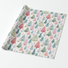 Kleurrijke Pastel Christmas Pine Trees Patroon Cadeaupapier