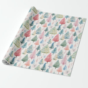 Kleurrijke Pastel Christmas Pine Trees Patroon Cadeaupapier