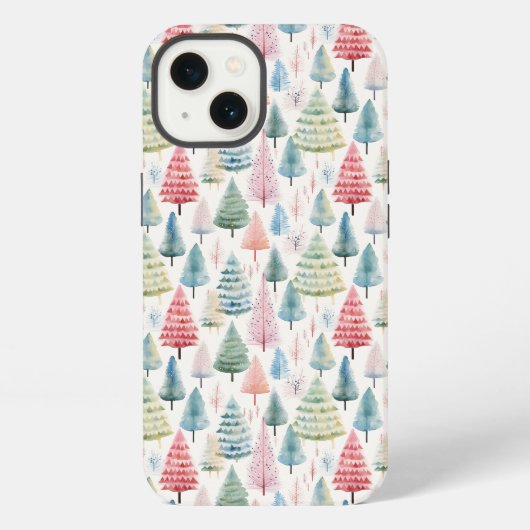 Kleurrijke Pastel Christmas Pine Trees Patroon iPhone Hoesje (Achterkant)