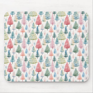 Kleurrijke Pastel Christmas Pine Trees Patroon Muismat