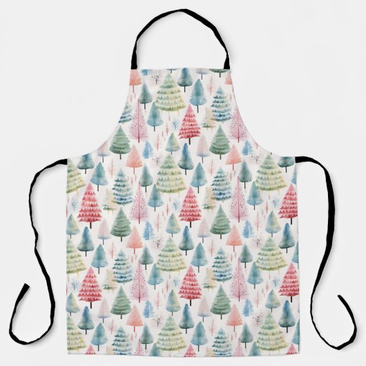 Kleurrijke Pastel Christmas Pine Trees Patroon Schort (Voorkant)