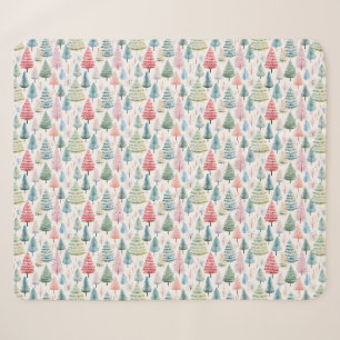 Kleurrijke Pastel Christmas Pine Trees Patroon Sherpa Deken