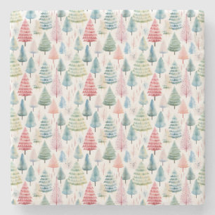 Kleurrijke Pastel Christmas Pine Trees Patroon Stenen Onderzetter
