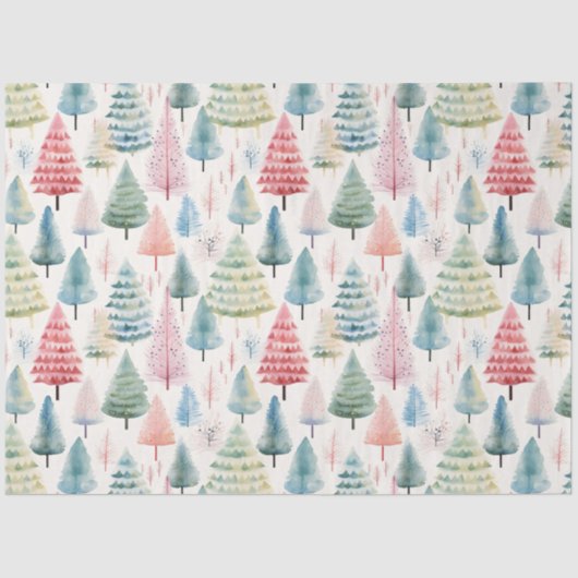 Kleurrijke Pastel Christmas Pine Trees Patroon Tissuepapier (Voorkant)