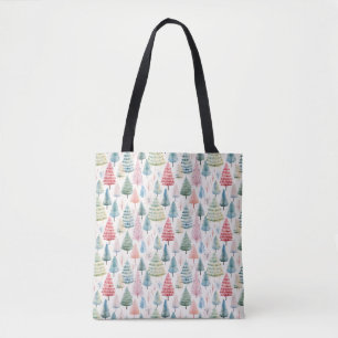 Kleurrijke Pastel Christmas Pine Trees Patroon Tote Bag