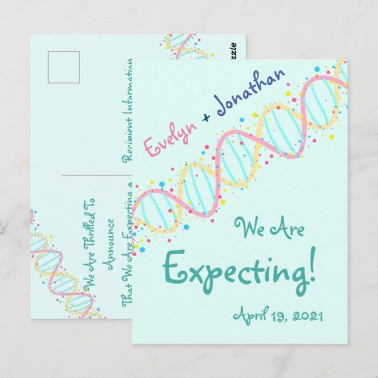 Kleurrijke Pastel DNA We verwachten een Baby Briefkaart (Voorkant / Achterkant)