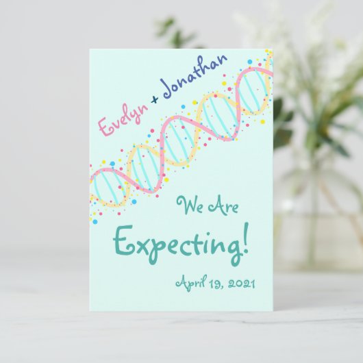 Kleurrijke Pastel DNA We Verwachten Een Baby Kaart (Staand voorkant)