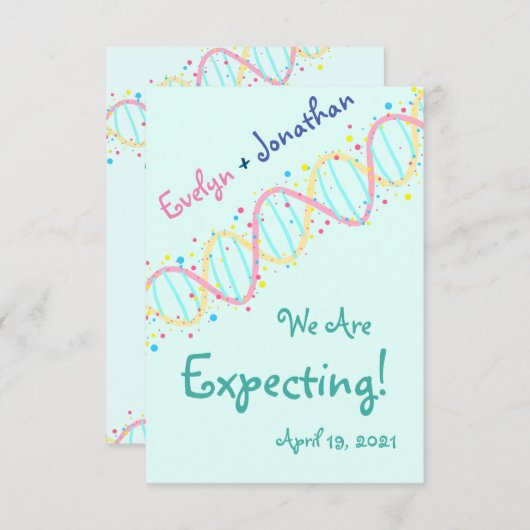Kleurrijke Pastel DNA We Verwachten Een Baby Kaart (Voorkant / Achterkant)