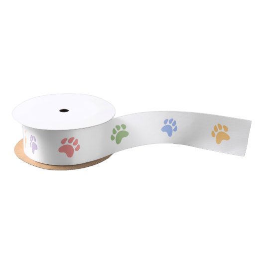 Kleurrijke Pastel Dog Animal Paw Prints Satijnen Lint (Spoel)